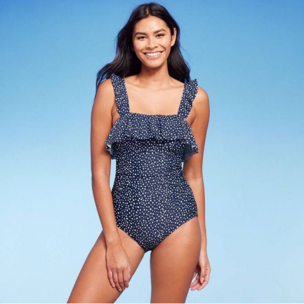 Kona Sol Ruffled One Piece Ruched Swimsuit.